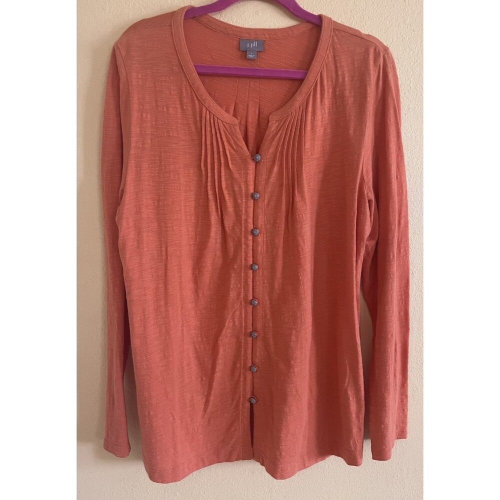 J. Jill size large pin tuk front orange top casual New Cotton long sleeves
